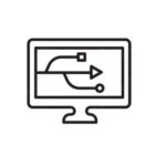 a black line drawing of a computer screen